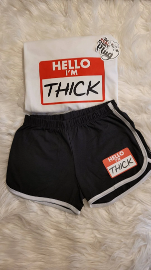 Hello IM THICK Outfit | Women's Set | Two Piece Women's Set | The Real Shirt Plug ™